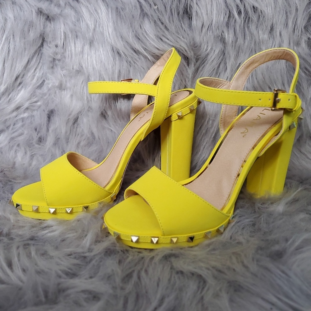 Liliana neon yellow studded heels